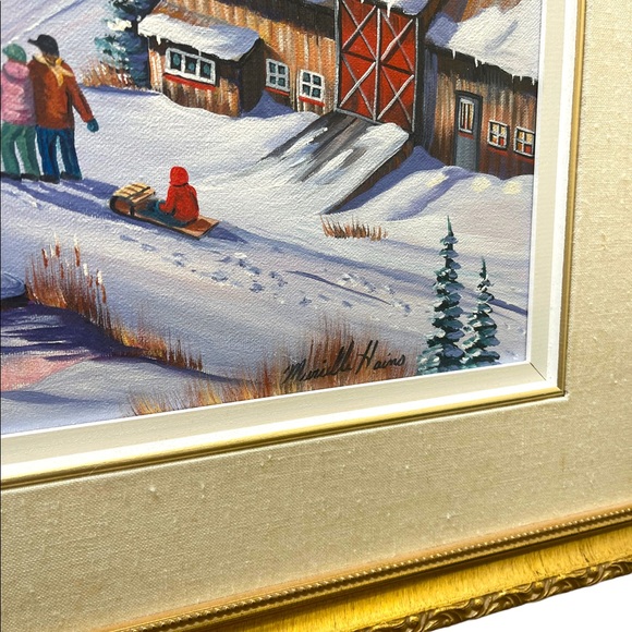 Murielle Hains  signed Oil on Canvas winter scene Painting - Picture 14 of 16